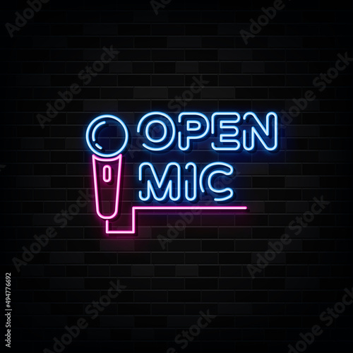 Open Mic Neon Signs Vector