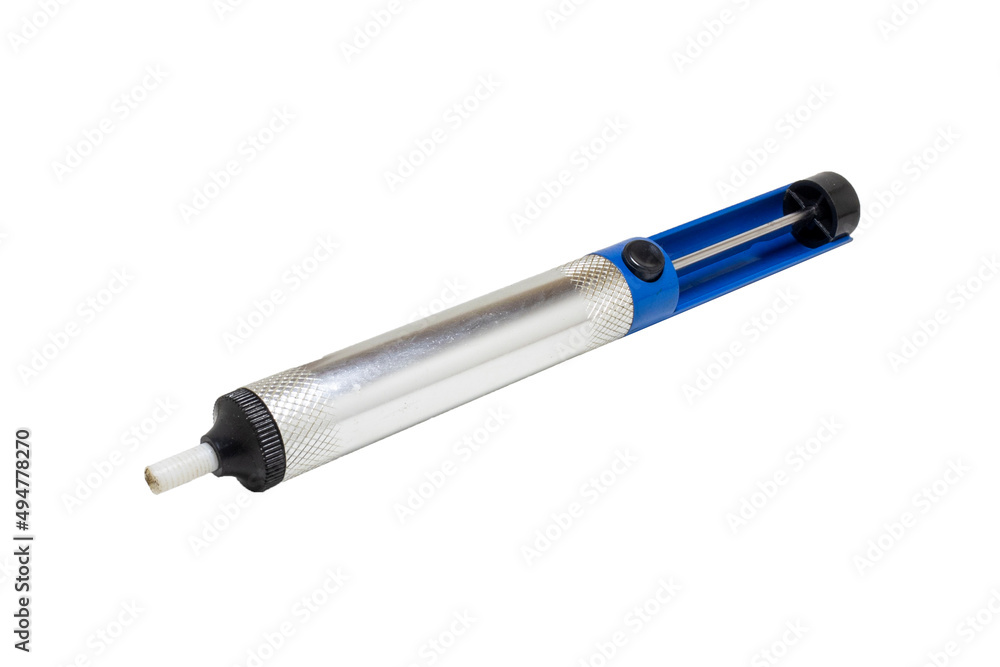 Soldering tin suction device on a white background Soldering tin suction device on a white background
