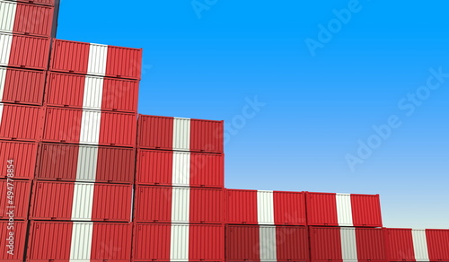 Flag of Peru on containers forming declining trend of graph. National crisis or meltdown related conceptual 3D rendering photo