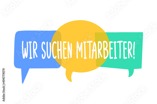 Hiring recruitment poster vector design. Text wir suchen mitarbeiter - German translation - we are looking for employees. Vacancy template. Job opening, search