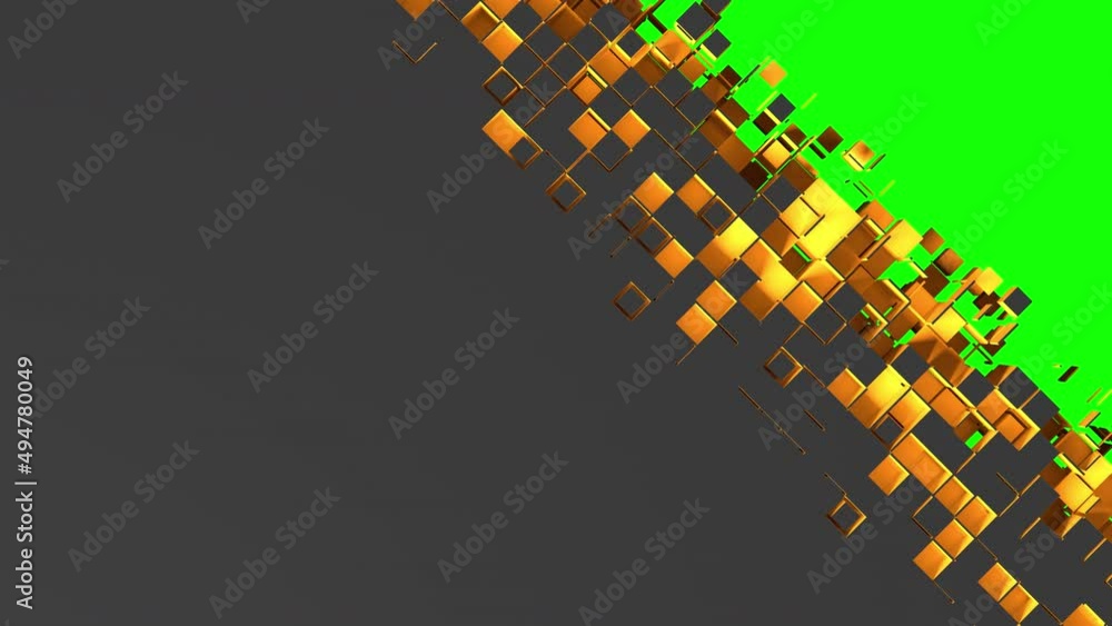 Yellow square cells form gray shutter that falls diagonally, hide green screen and transparent background. Nanotech 3D animation, transition intro. Alpha channel ProRes 4444 in 4k UHD, color id mask. Yellow square cells form gray shutter that falls diagonally, hide green screen and transparent background. Nanotech 3D animation, transition intro. Alpha channel ProRes 4444 in 4k UHD, color id mask.