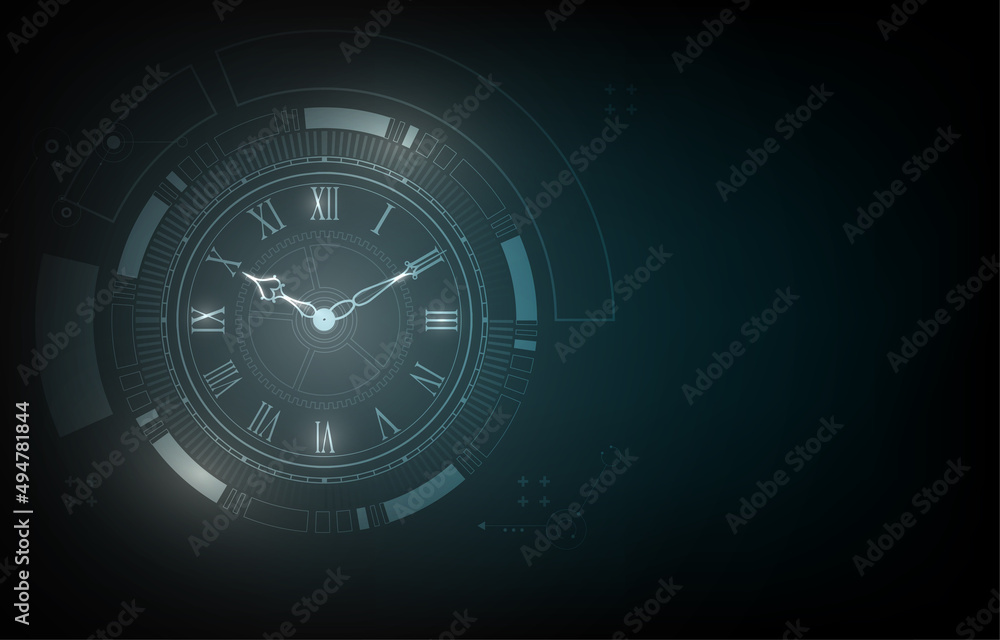Technology clock vector background.Classic roman numeral clock concept. Technology clock vector background.Classic roman numeral clock concept.