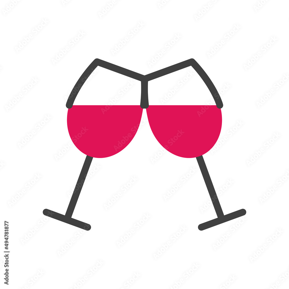 Flat line two red wine glasses icon isolated on white background. Outline abstract cheers beverage sign logo for bar restaurant design. Alcohol drink symbol. Romantic party object vector illustration. Flat line two red wine glasses icon isolated on white background. Outline abstract cheers beverage sign logo for bar restaurant design. Alcohol drink symbol. Romantic party object vector illustration.