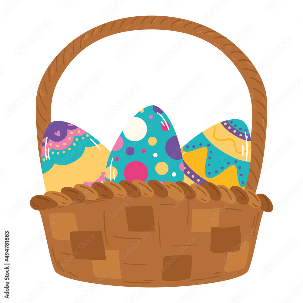 Fototapeta premium Isolated wooden basket with easter eggs Vector