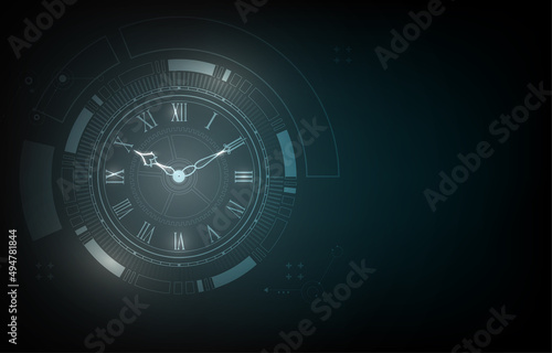 Technology clock vector background.Classic roman numeral clock concept.
