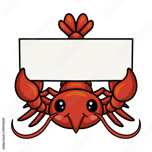 Cute little lobster cartoon with blank sign