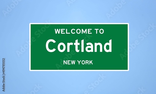 Cortland, New York city limit sign. Town sign from the USA. photo