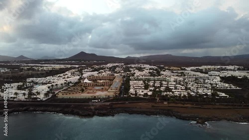 Aerial view of Costa Teguise coastal town in Lanzarote, Canary Island. Popular tourism and holiday destination photo