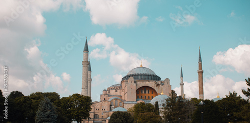 Panoramic photo of Hagia Sophia Mosque in Istanbul Turkey