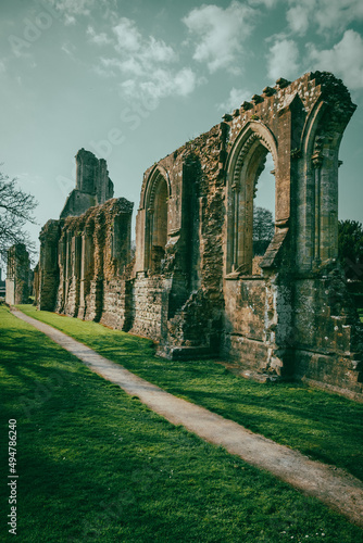 Glastonbury Town, old castle ruins, and Glastonbury Tor. English County in Somerset. photo