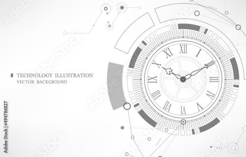Futuristic vector technology clock white background.