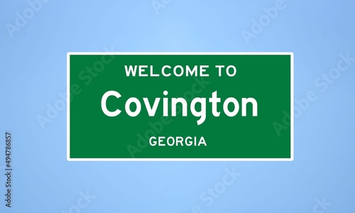 Covington, Georgia city limit sign. Town sign from the USA. photo