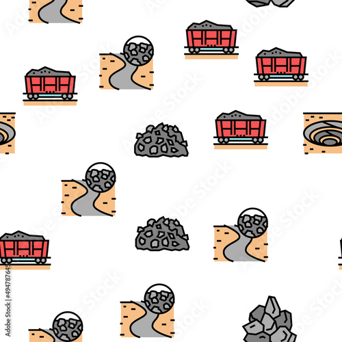 Crushed Stone Mining Vector Seamless Pattern Thin Line Illustration
