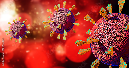 3D medical illustration of Omicron / Delta variant particle based on electron microscopy images. Protein surface spikes on virion Delta, omicron, alpha, beta, gamma, epsilon, eta, iota, kappa, B.1.617