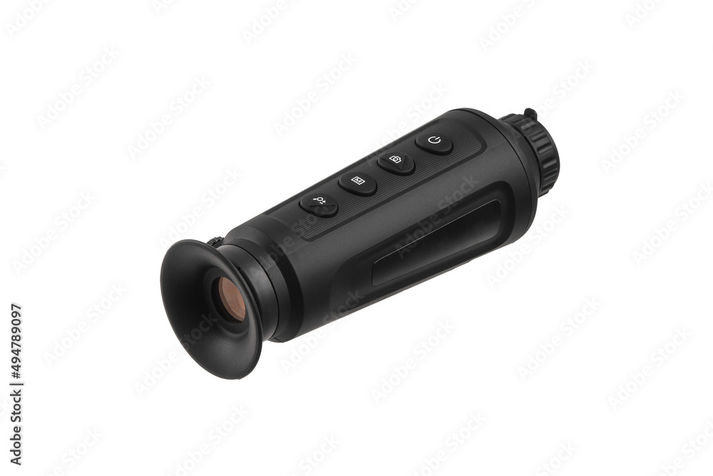 Modern monocular thermal imager isolate on a white background. A device for fixing thermal radiation. Modern monocular thermal imager isolate on a white background. A device for fixing thermal radiation.