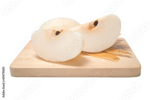 Snow pear or Korea pear fresh fruit with slices isolated on white background (With clipping path)