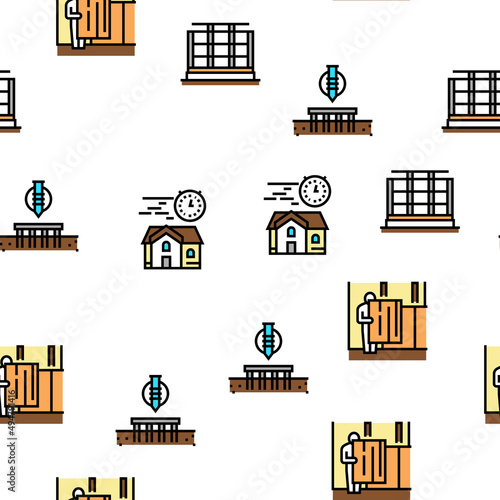 Timber Frame House Vector Seamless Pattern Thin Line Illustration