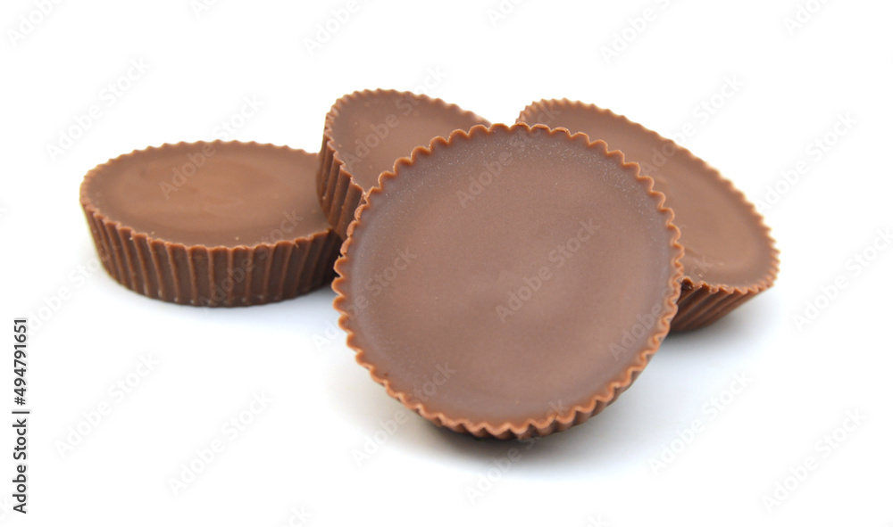Chocolate pieces on white background Chocolate pieces on white background
