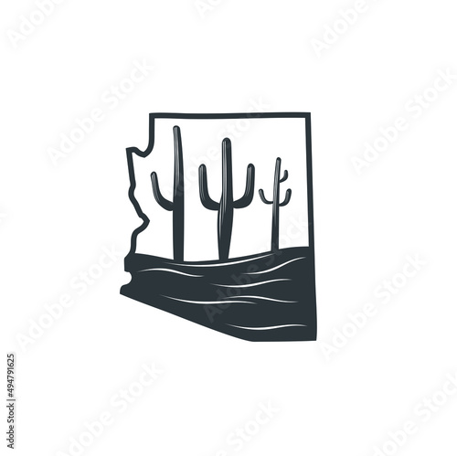 arizona map and cactus illustration, vector art.
