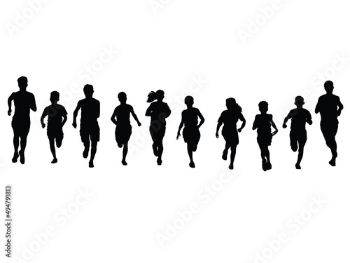 Silhouettes Group of People Running