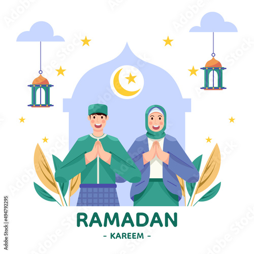Ramadan Mubarak greeting. Islamic Design Template to celebrate the month of Ramadan