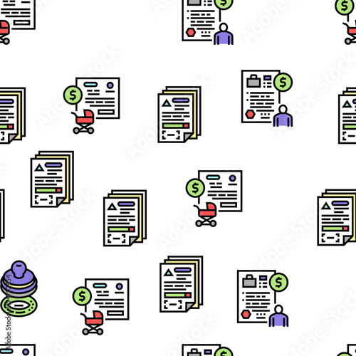 Allowance Finance Help Vector Seamless Pattern Thin Line Illustration