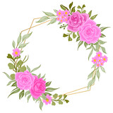 rose flower watercolor frame with golden geometric line decoration