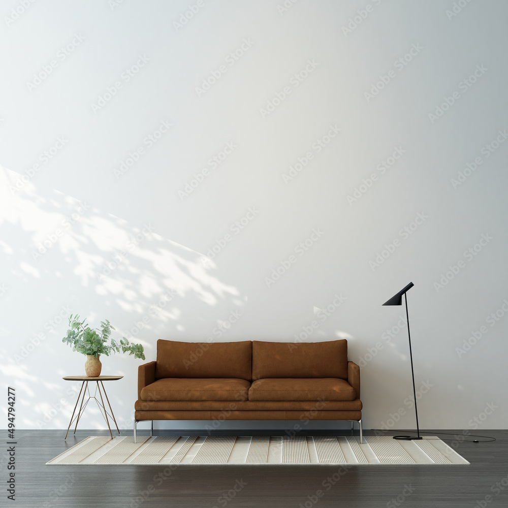 Modern living room and white empty wall texture background interior