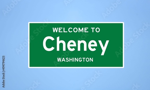 Cheney  Washington city limit sign. Town sign from the USA.