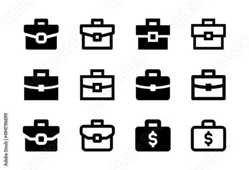 Briefcase, case icon collection in black design. Job symbol vector illustration.