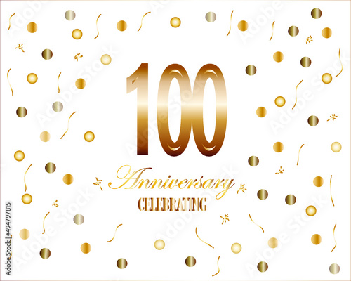 Golden numbers, 100 years anniversary celebration on white background. template for celebration.