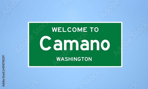 Camano, Washington city limit sign. Town sign from the USA. photo