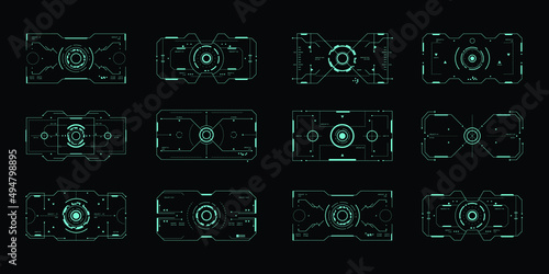 Set of sci-fi monitor screen. Vector illustration for modern background. Technology user interface. HUD futuristic display.