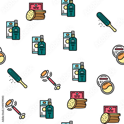 Spa Cosmetics Beauty Vector Seamless Pattern Thin Line Illustration
