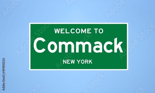 Photography Commack, New York city limit sign. Town sign from the USA.