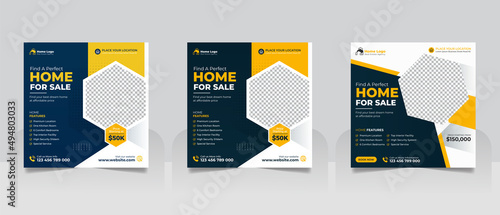 Real estate house property sale social media post square flyer and web banner template