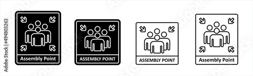 Assembly point sign. gathering point signboard, emergency evacuation icon symbol, vector illustration.