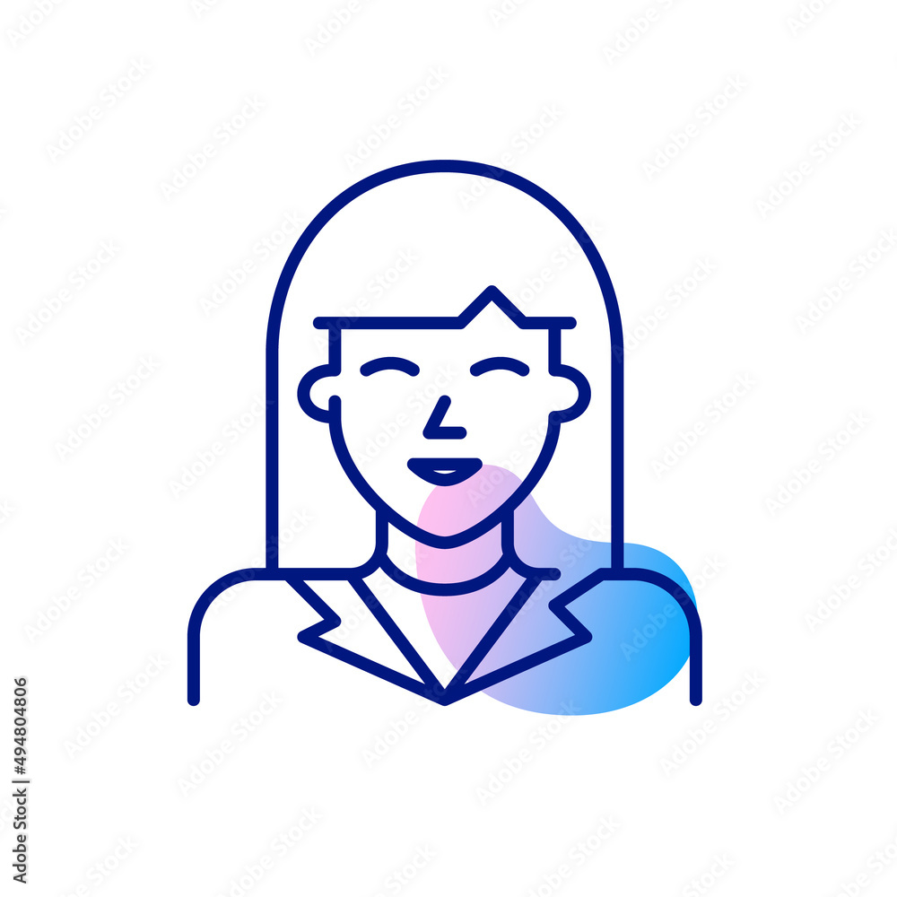 Smiling young girl in a suit. Pixel perfect, editable stroke icon Smiling young girl in a suit. Pixel perfect, editable stroke icon