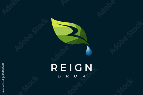 Logo letter R leaf and water drop