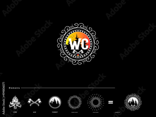 Initial WC Logo, Colorful wc Vintage Two Letters Logo Icon Design For all kind of use