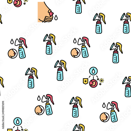 Breastfeeding Baby Vector Seamless Pattern Thin Line Illustration