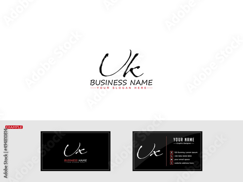 Signature UK Logo, signature Uk ku Letter Brush Logo Icon Vector stock for garden flower floral herbal botanical and cosmetics business with Business Card
