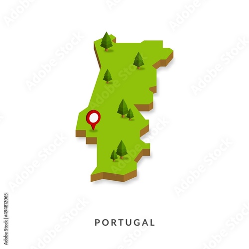 Isometric Map of Portugal. Simple 3D Map. Vector Illustration - EPS 10 Vector