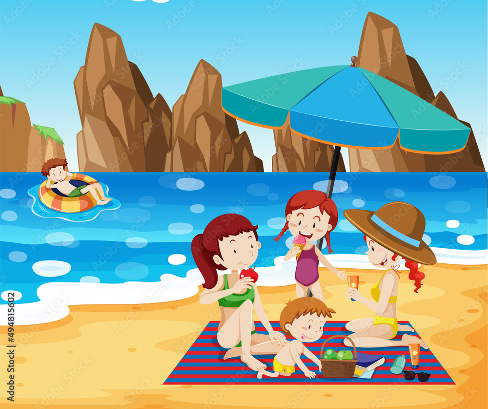 A  family summer holiday at beach