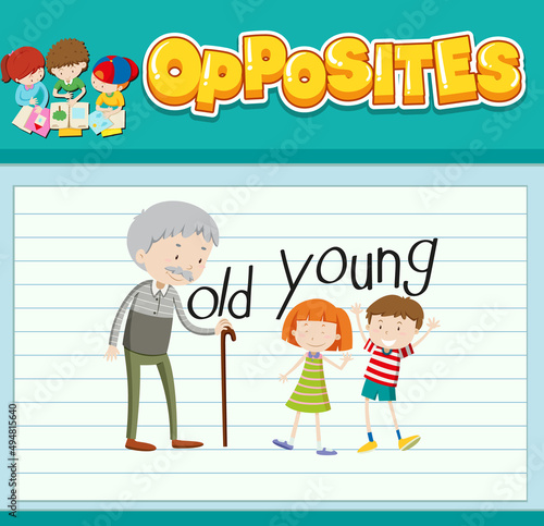 Education word card of English opposites word