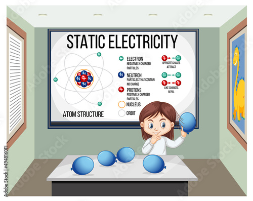 Scientist girl doing static electricity science experiment