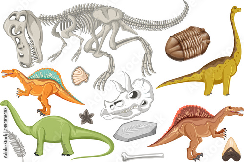 A set of dinosaur and fossil