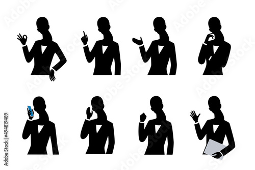 Silhouette of the businesswoman. 
Sets of 8 pose.