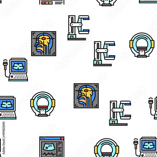 Radiology Equipment Vector Seamless Pattern Thin Line Illustration
