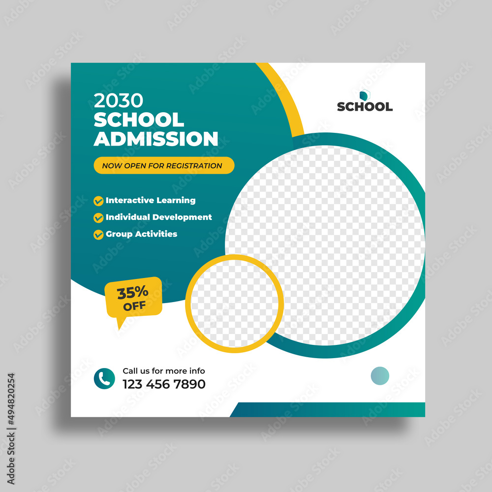 School admission social media post and web banner square flyer template School admission social media post and web banner square flyer template